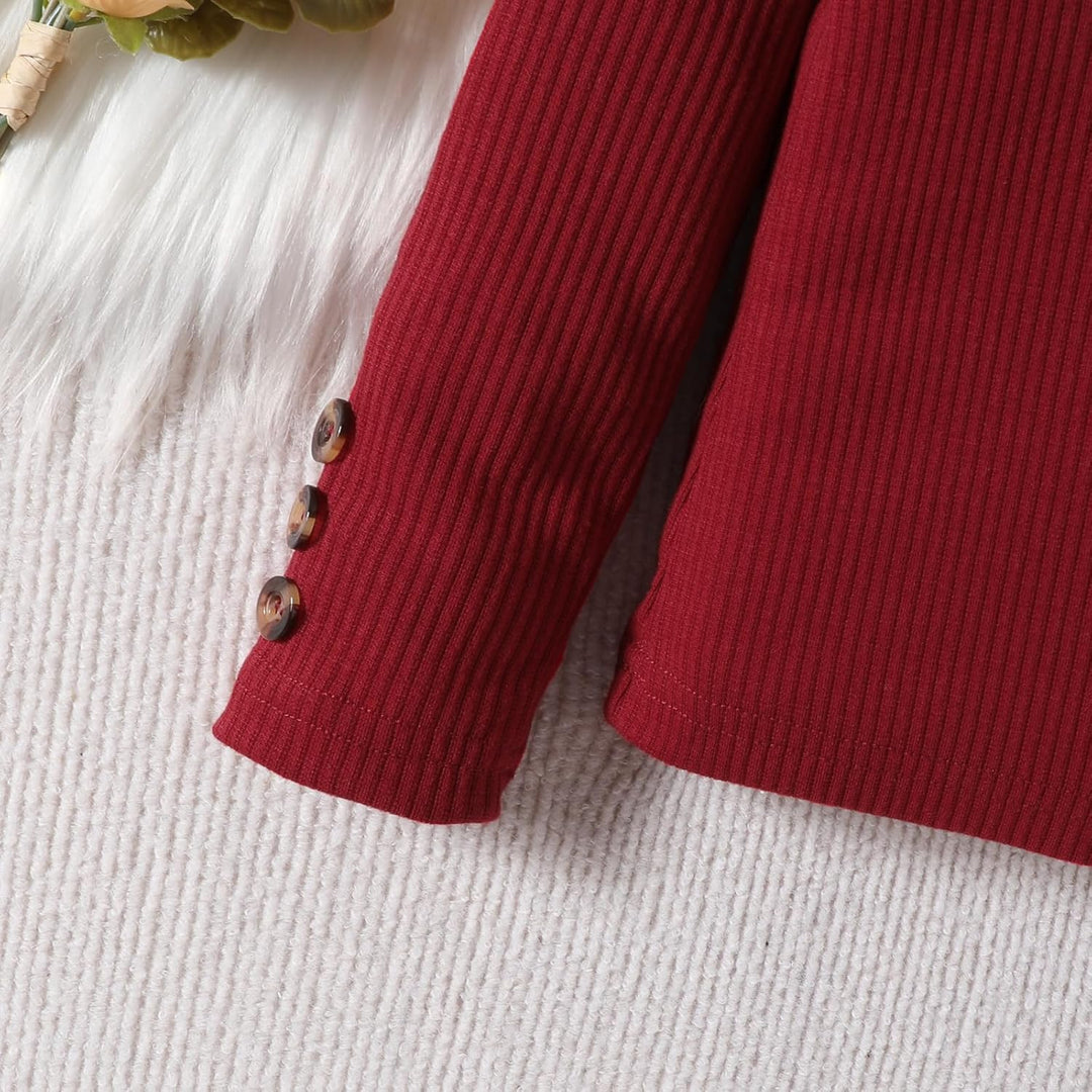 Kleinkind Baby Mädchen Kleidung Langarm Gerippte Oberteile Plaid Tweed Muster Rock Baskenmütze Herbs
