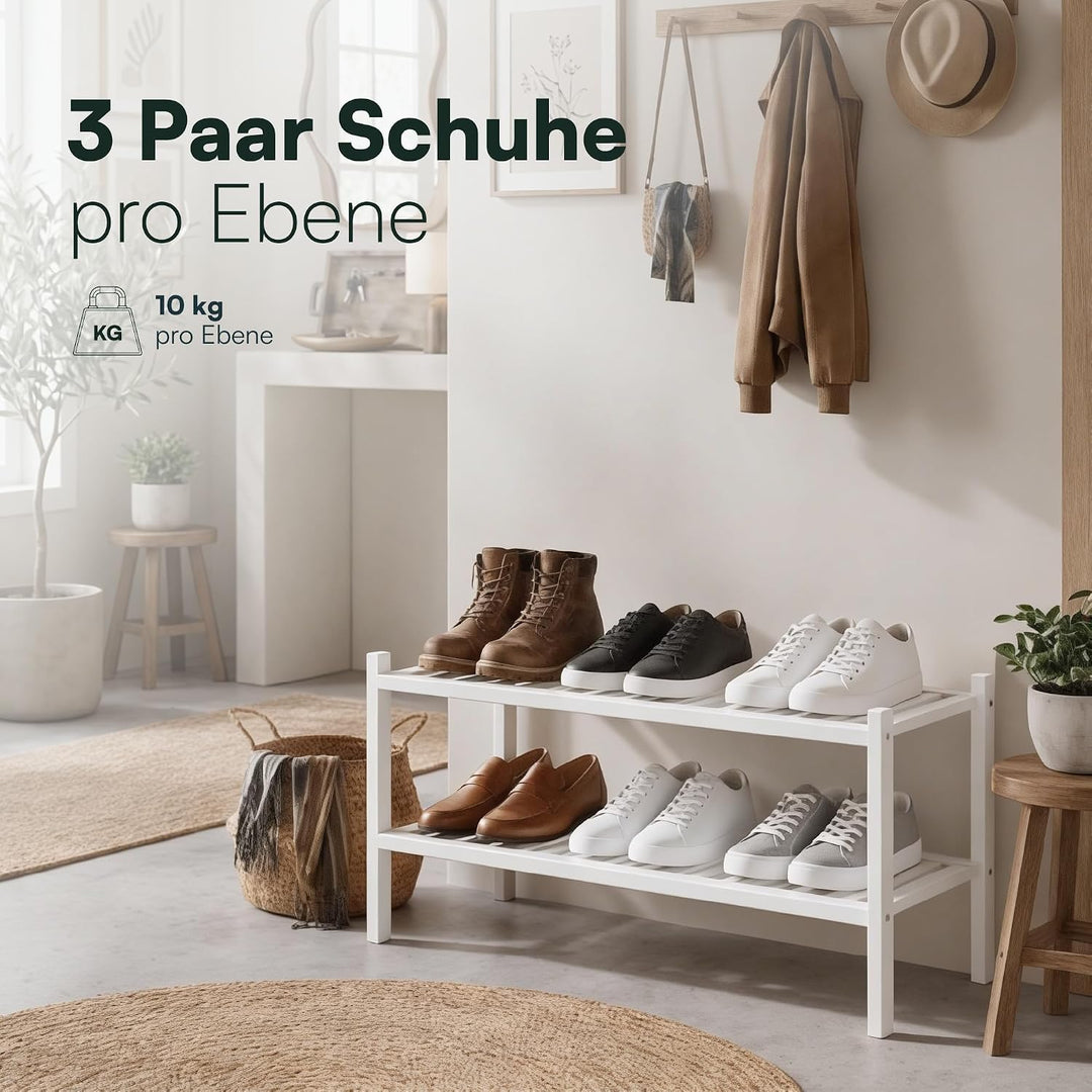 Schuhregal aus Bambus, Schuhablage mit 2 Ebenen, 68 x 28 x 32 cm, Erweiterbar Stapelbar, Schuhschran