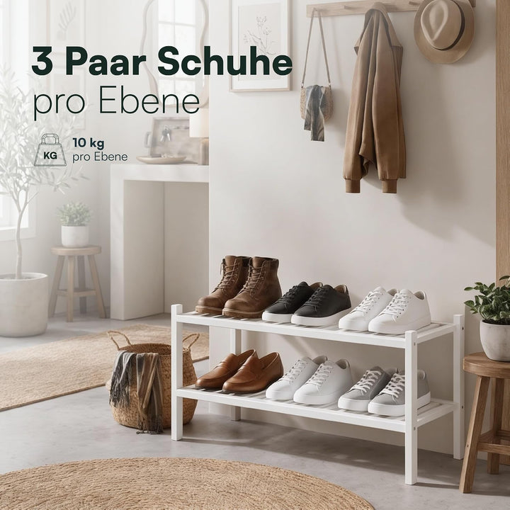 Schuhregal aus Bambus, Schuhablage mit 2 Ebenen, 68 x 28 x 32 cm, Erweiterbar Stapelbar, Schuhschran