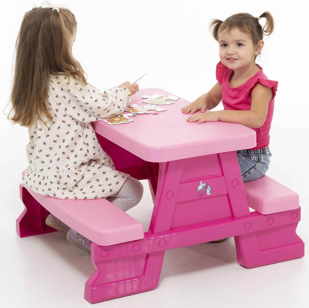 Kinder Sitzgruppe Picknick Sitzgarnitur Outdoor Bank Tisch Kombi pink Rosa, Rosa