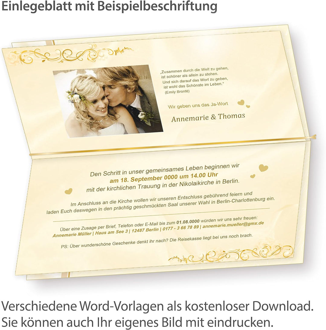 tatmotive Einladungskarten Hochzeit PERLMUTT (20 Sets) 20 Einladungen mit Einlegeblätter zum selbst