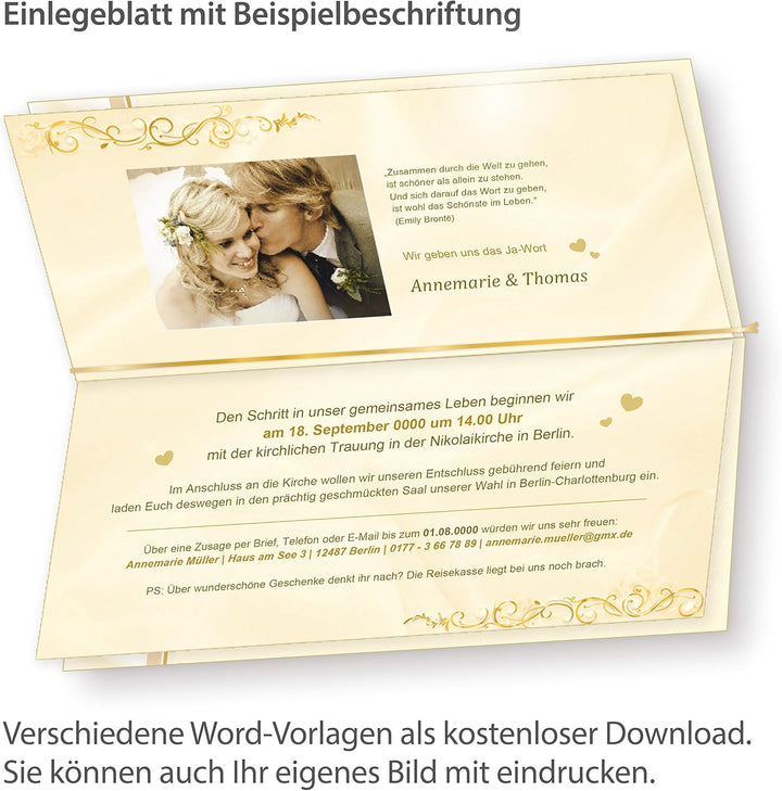 tatmotive Einladungskarten Hochzeit PERLMUTT (10 Sets) 10 Einladungen mit Einlegeblätter zum selbst