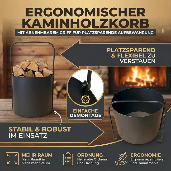 Kapaga - SET 2x Holzkörbe, Kaminholzkorb aus Metall ⌀ 35 cm + ⌀ 40 cm, Holzlager innen, Geschweisst