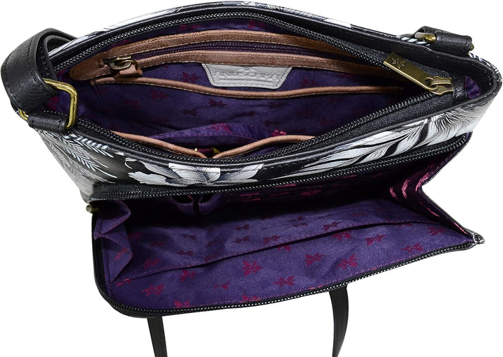 Anuschka Handbemalte Crossbody Tasche mit Organizerfach & RFID-Schutz, Cleopatra S Leopard