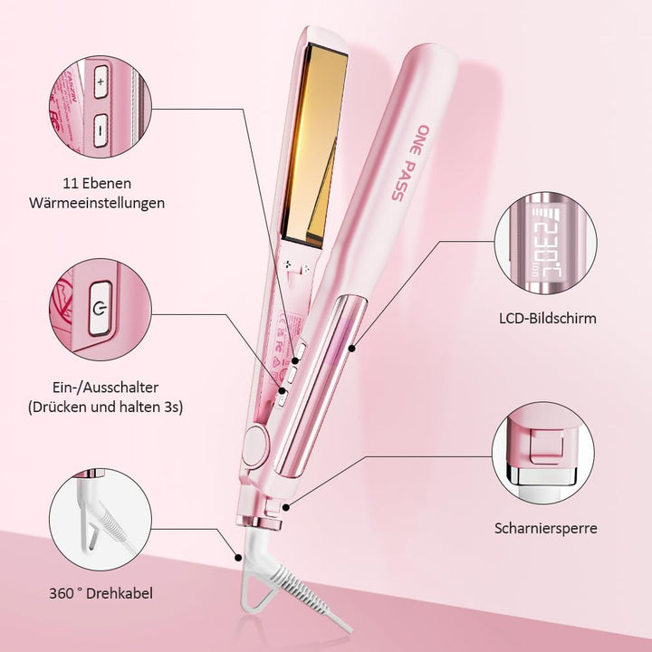 Faszin 2 in 1 Glätteisen Locken und Glätten, 20s Schnellaufheizung, Titanplatten Ionen Haarglätter f