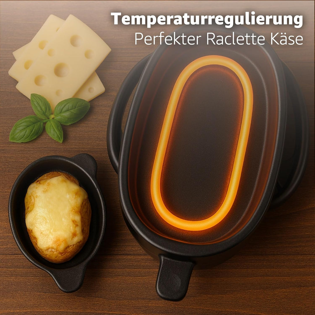 Raclette Set für 8 Personen mit Pfännchen & Schaber - Rostfrei & Regulierbar (Rund), Rund