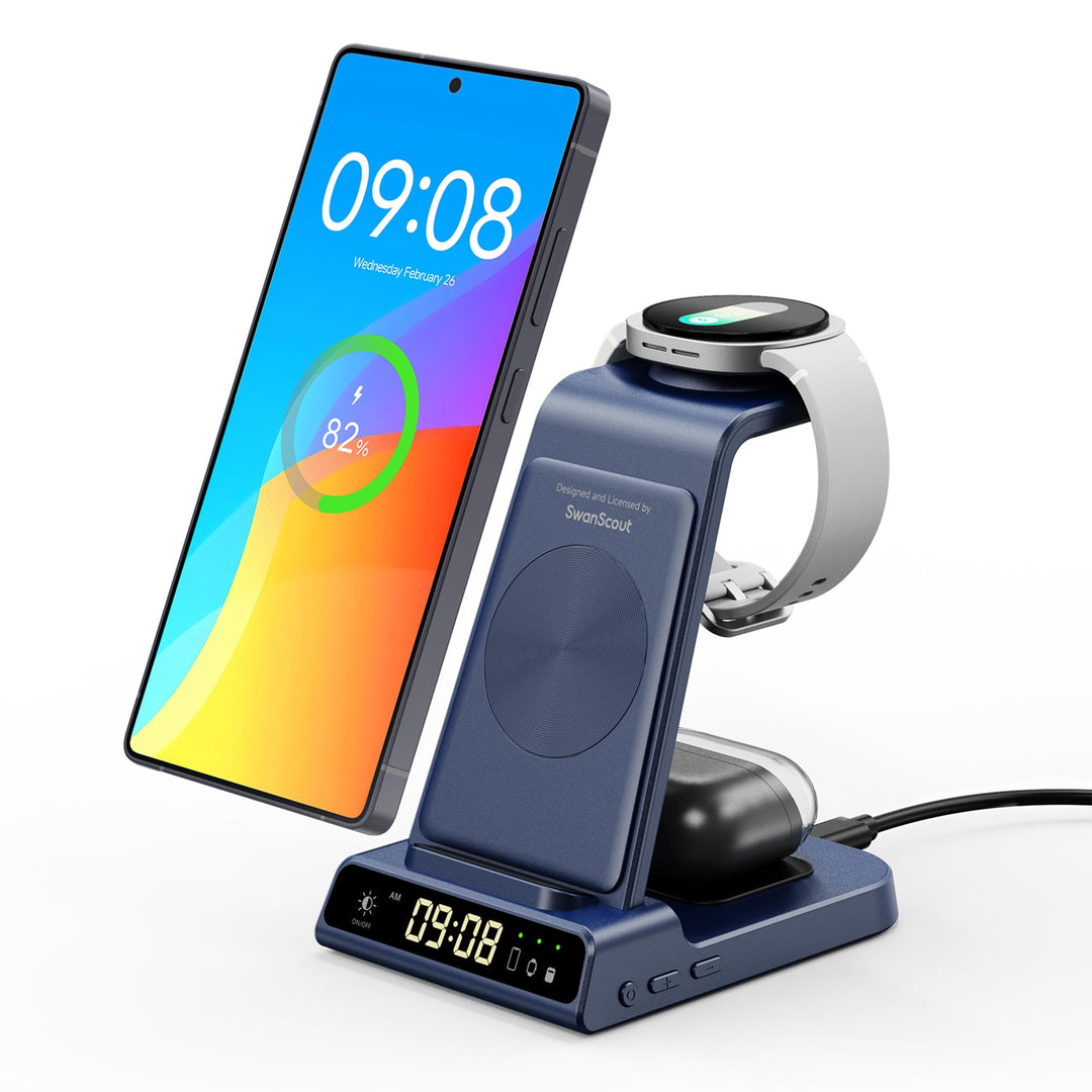 Induktive Ladestation für Samsung S25 Ultra, 3 in 1 Kabelloses Ladestation für Galaxy S25/S24/S23/Z