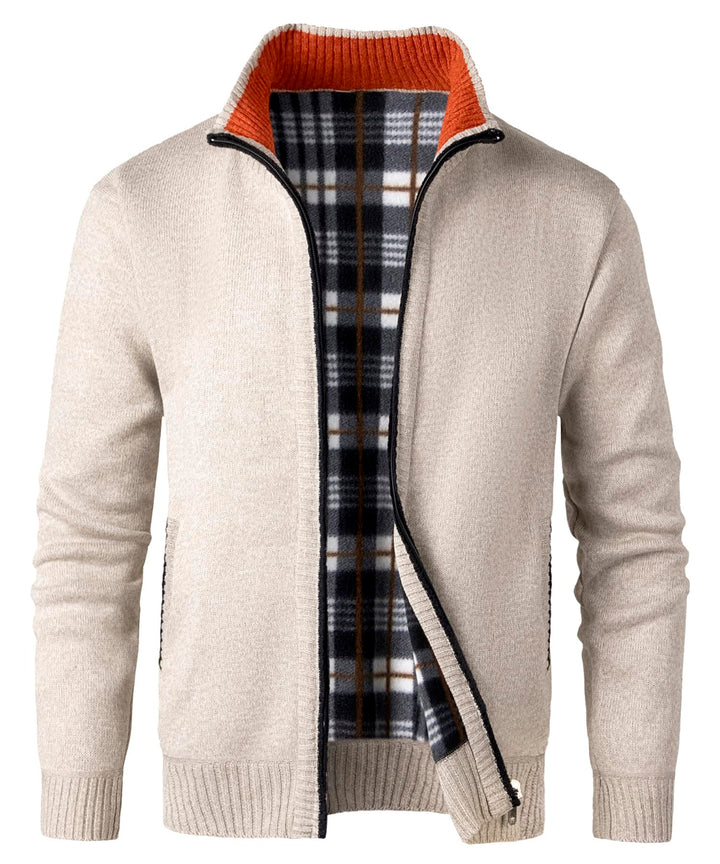KTWOLEN Herren Strickjacke Cardigan Feinstrick Mit Stehkragen Und Reissverschluss Fleece-gefüttert W