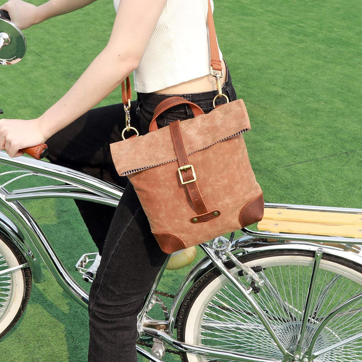 Tourbn Tourbon T-TB1250CA Fahrradtasche aus Wachs-Leinen-Leder, für Damen, Schultertasche, Kuriertas