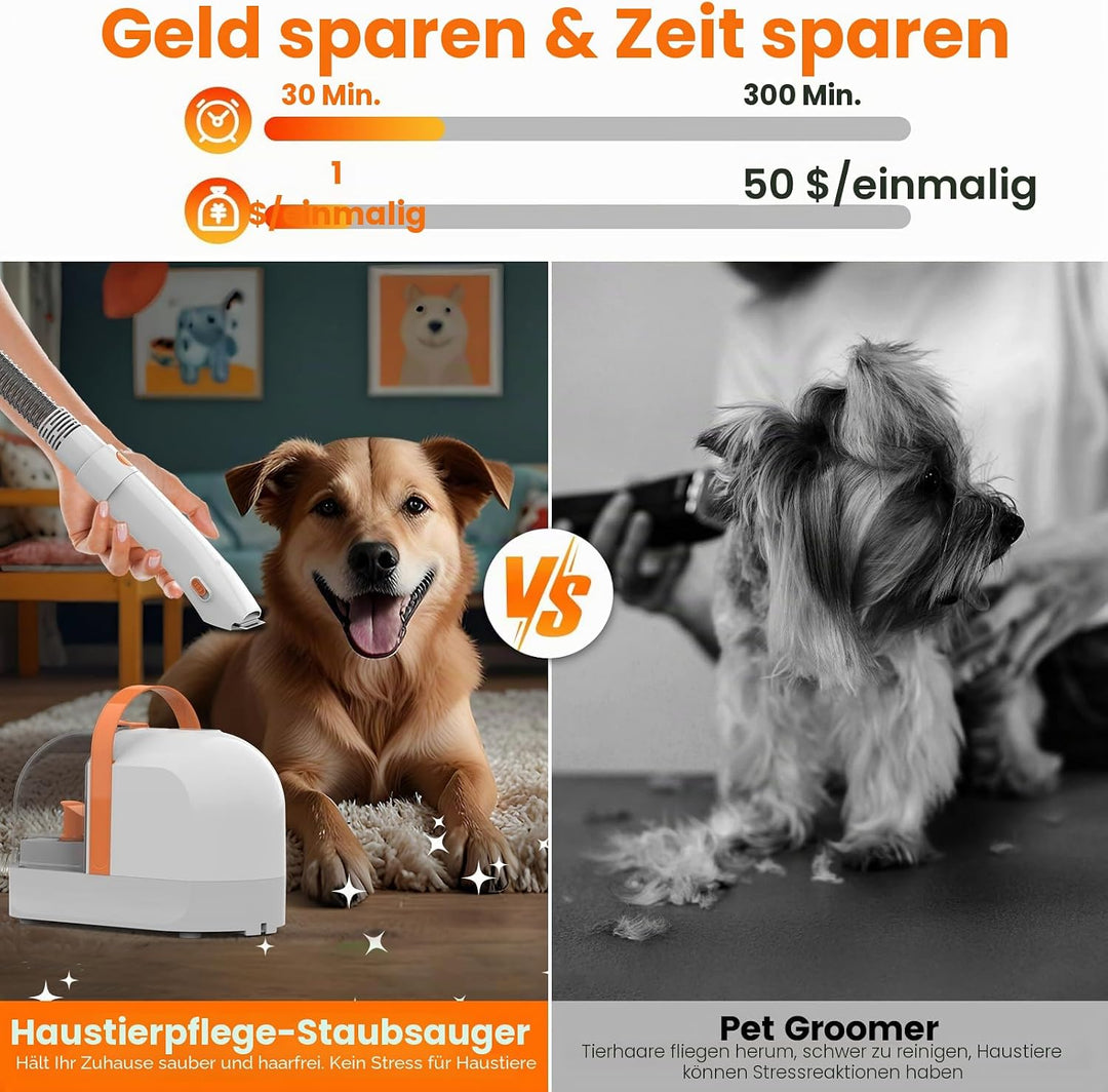 Hundepflege Vakuum Saug 99% Tierhaare PG10 Hundeschermaschine mit Staubsauger 12000 Pa, Hundebürste