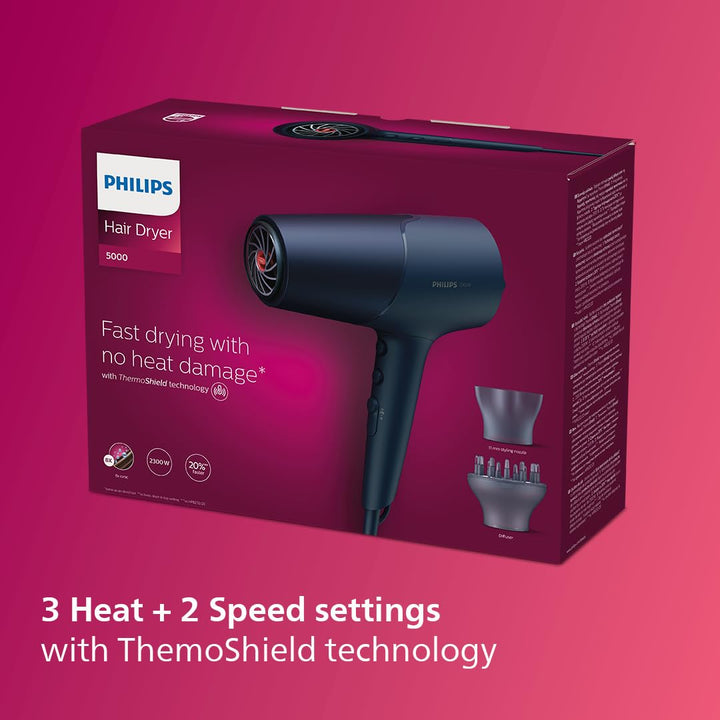 Philips Haartrockner der 5000er Serie mit ThermoShield Technologie, 3 Heiz- und 2 Geschwindigkeitsst