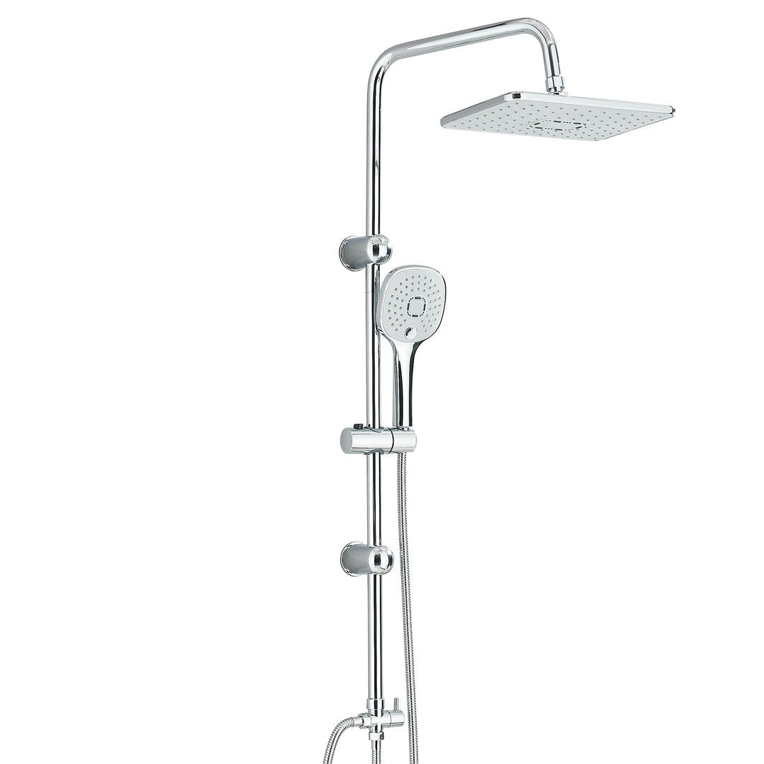 Feste Duschsäule mit Einhebelmischer, quadratischer Regendusche, 29 x 19 cm und Handbrause, komplett