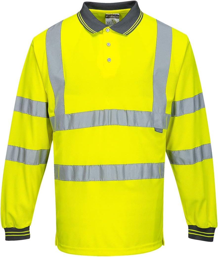 Portwest Langarm Warnschutz Polo Shirt, Grösse: S, Farbe: Gelb, S277YERS S Gelb (Yellow), S Gelb (Ye