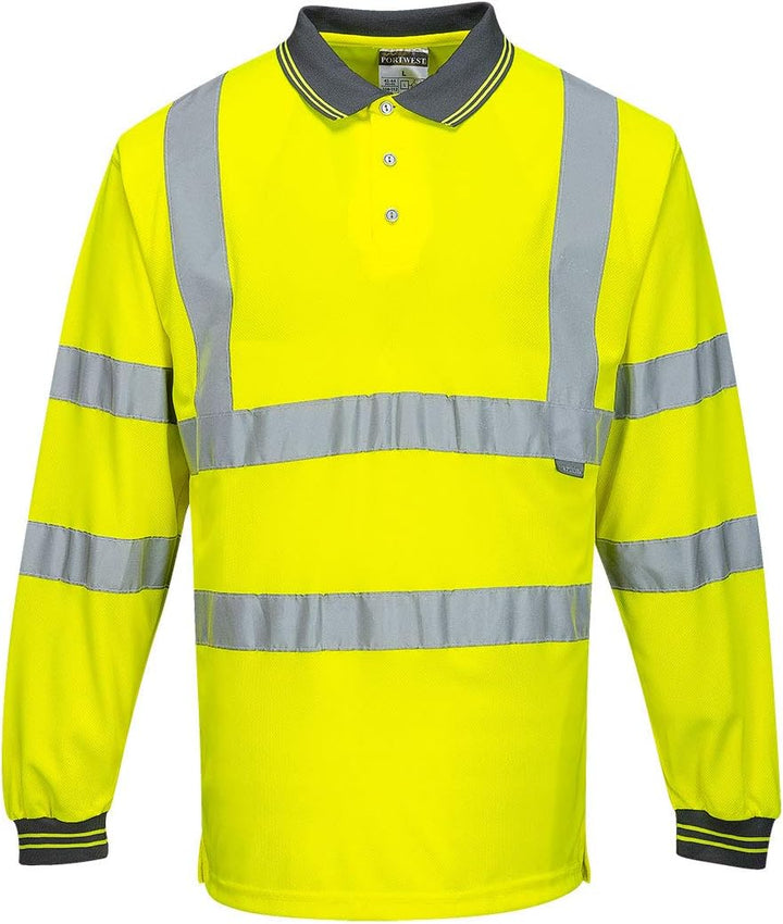Portwest Langarm Warnschutz Polo Shirt, Grösse: XXXL, Farbe: Gelb, S277YERXXXL 3XL Gelb, 3XL Gelb