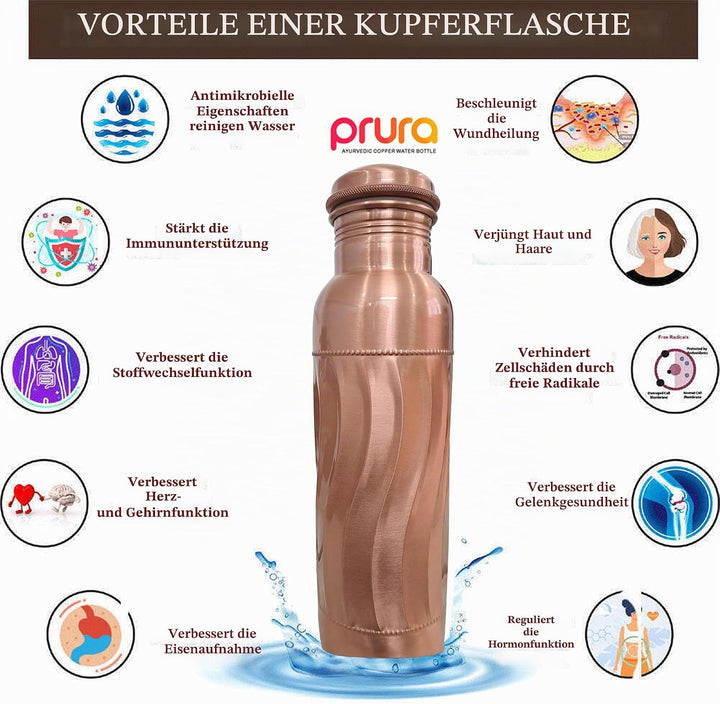 Copper Water Bottle A Leak Proof Ayurvedic Pure Copper Vessel 950 ml Design 17, 950 ml Design 17
