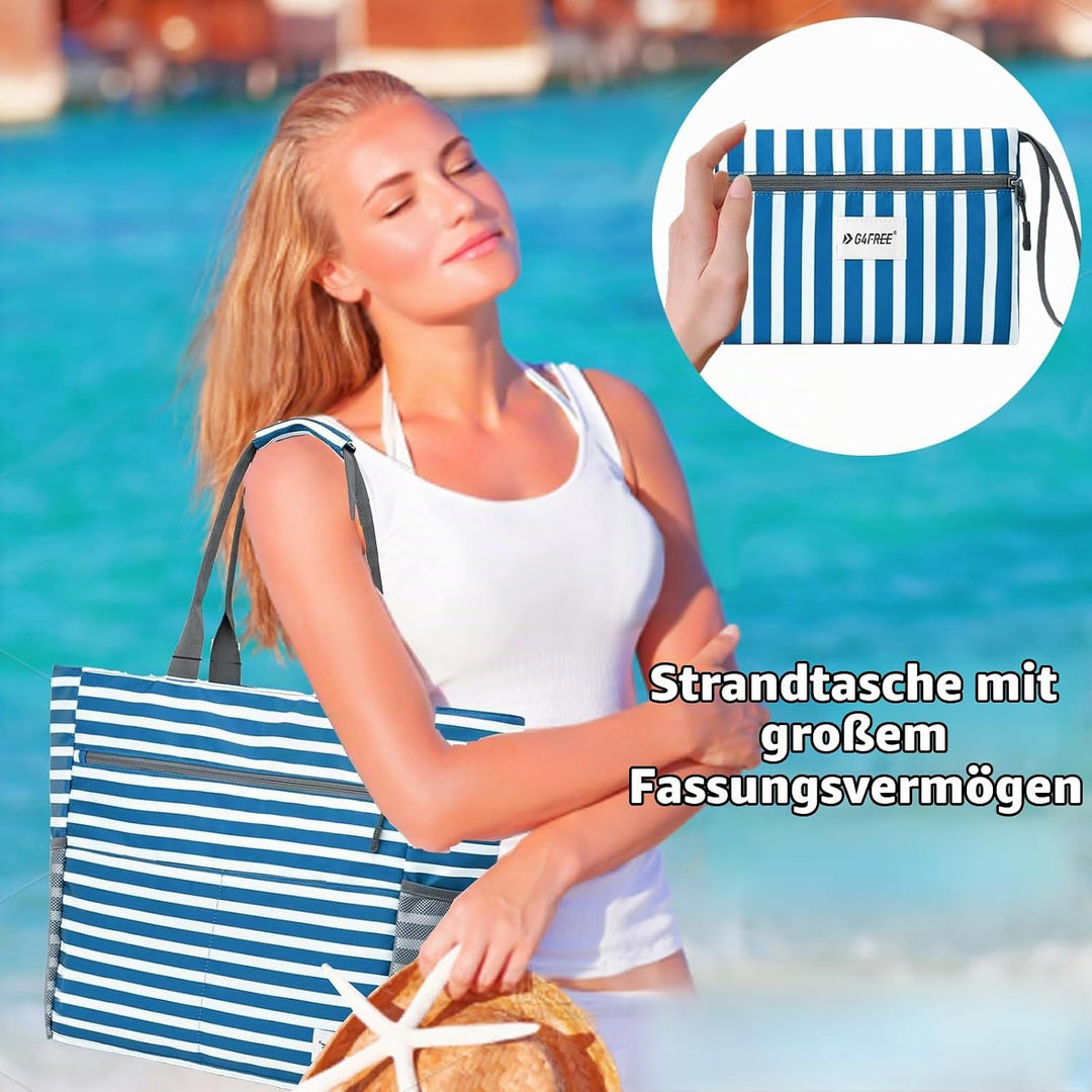 LUKIUP Strandtasche Familie, XL Badetasche mit mini Badetasche, Beach Bag Einkaufstaschen für Reisen