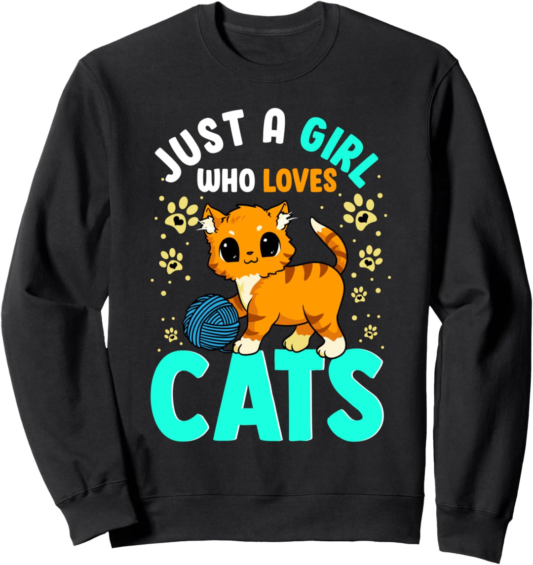 Just A Girl Who Loves Cats Kids Girls Funny Paws Cat Lovers Sweatshirt