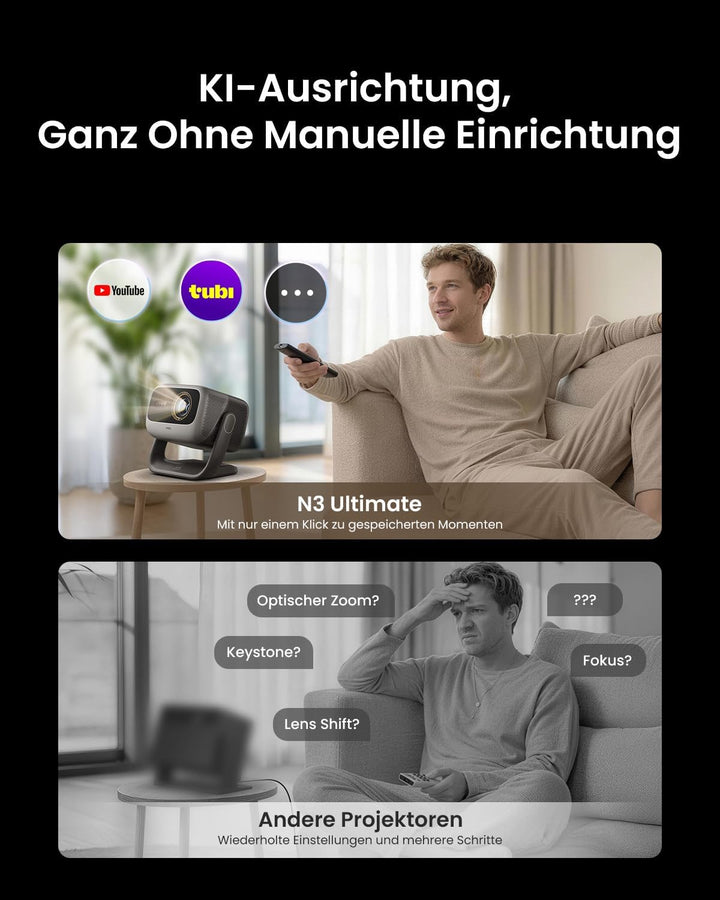 JMGO N3 Ultimate 4K Beamer Triple Laser Heimkino, 5800 ISO Lumen, Google TV mit Netflix, Lens Shift,