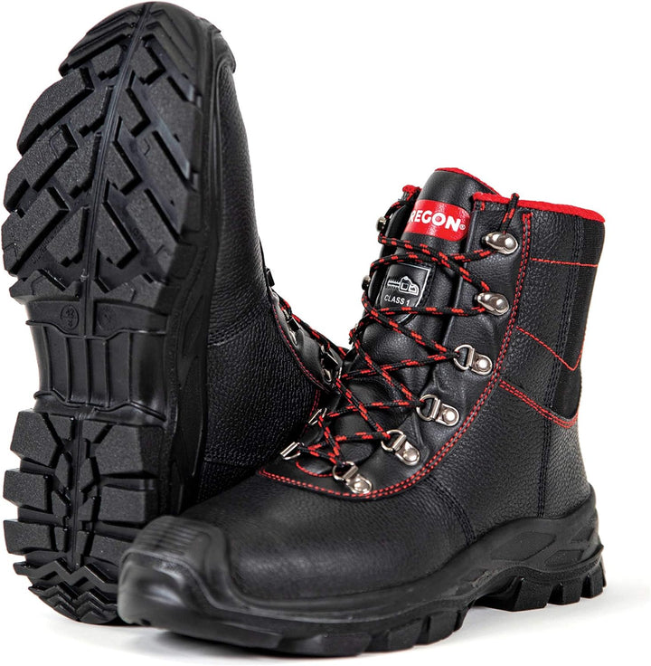 Oregon Sarawak Klasse 1 Kettensägen-Schnittschutzstiefel aus Leder, Stahlkappen, Sicherheits-Arbeits