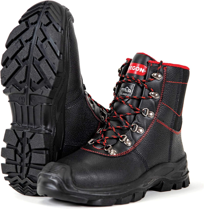 Oregon Sarawak Klasse 1 Kettensägen-Schnittschutzstiefel aus Leder, Stahlkappen, Sicherheits-Arbeits