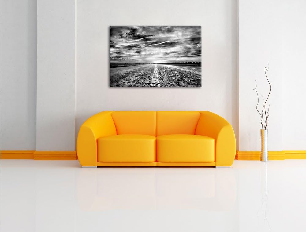 Pixxprint Endlose Strasse im Sonnenuntergang / 100x70cm Leinwandbild bespannt auf Holzrahmen/Wandbil