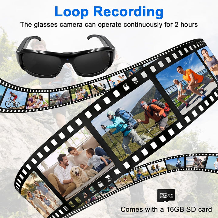 Kleine Brillenkamera, 16GB Sportbrille mit Kamera, 1080P HD Mini Actionkamera, MicroVideokamera Sonn