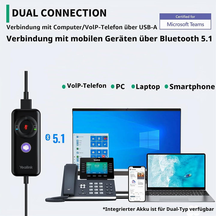 Yealink USB Headset UH38,Microsoft Teams Zertifizierte Mono/EIN Ohr Kopfhörer mit Noise Cancelling M