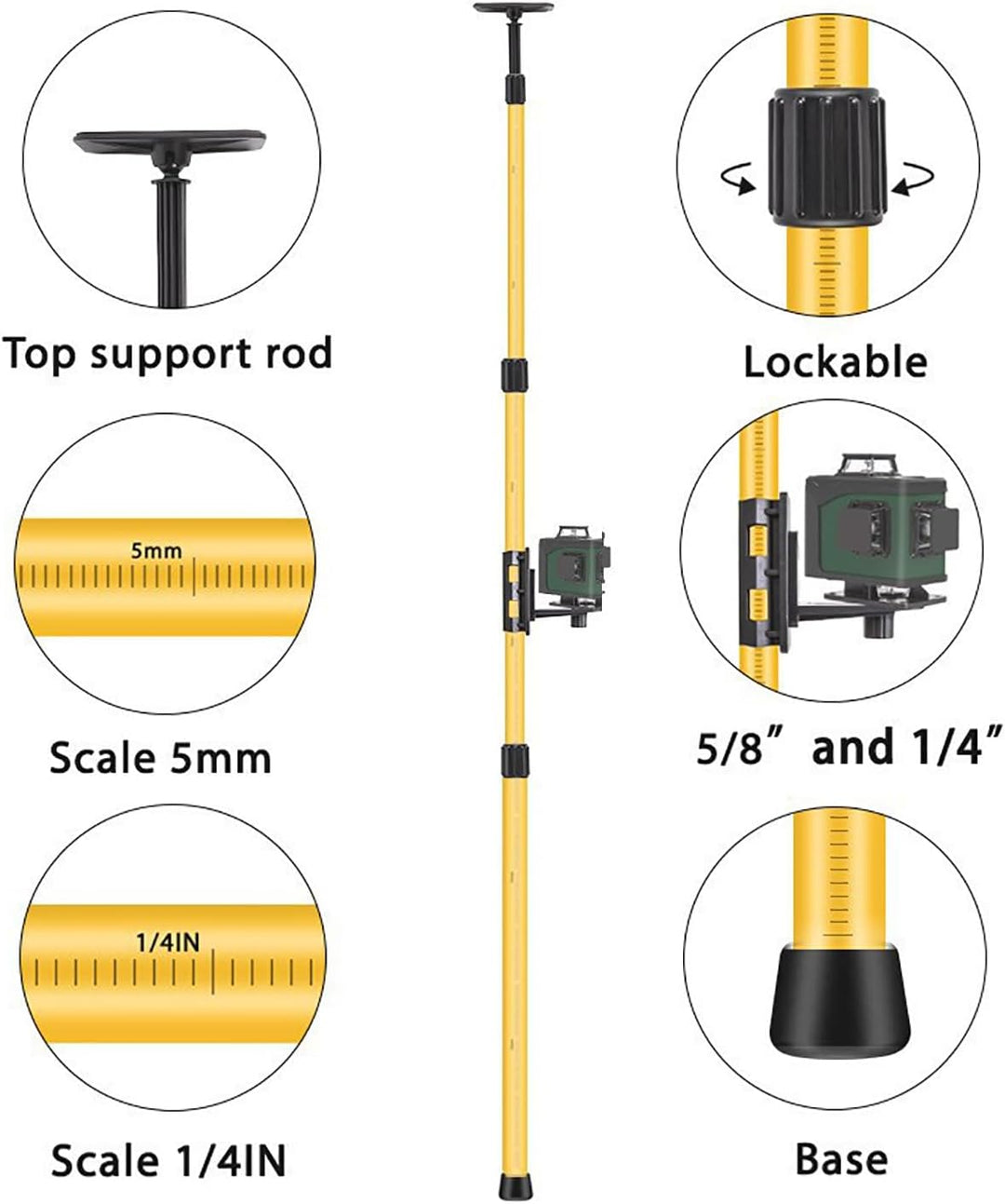 Teleskopstange Laser, Stativ Laser, Einstellbar von 115-280 cm,1/4 & 5/8 Zoll mit Schnellverschluss