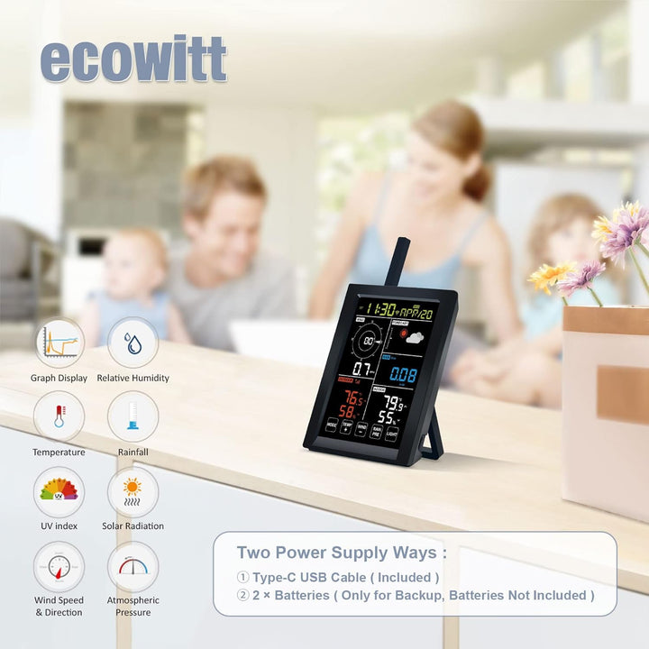 ECOWITT Konsole für Wetterstation, WiFi Indoor Buntes LCD Display mit Touch Taste, Zubehör, kann nic