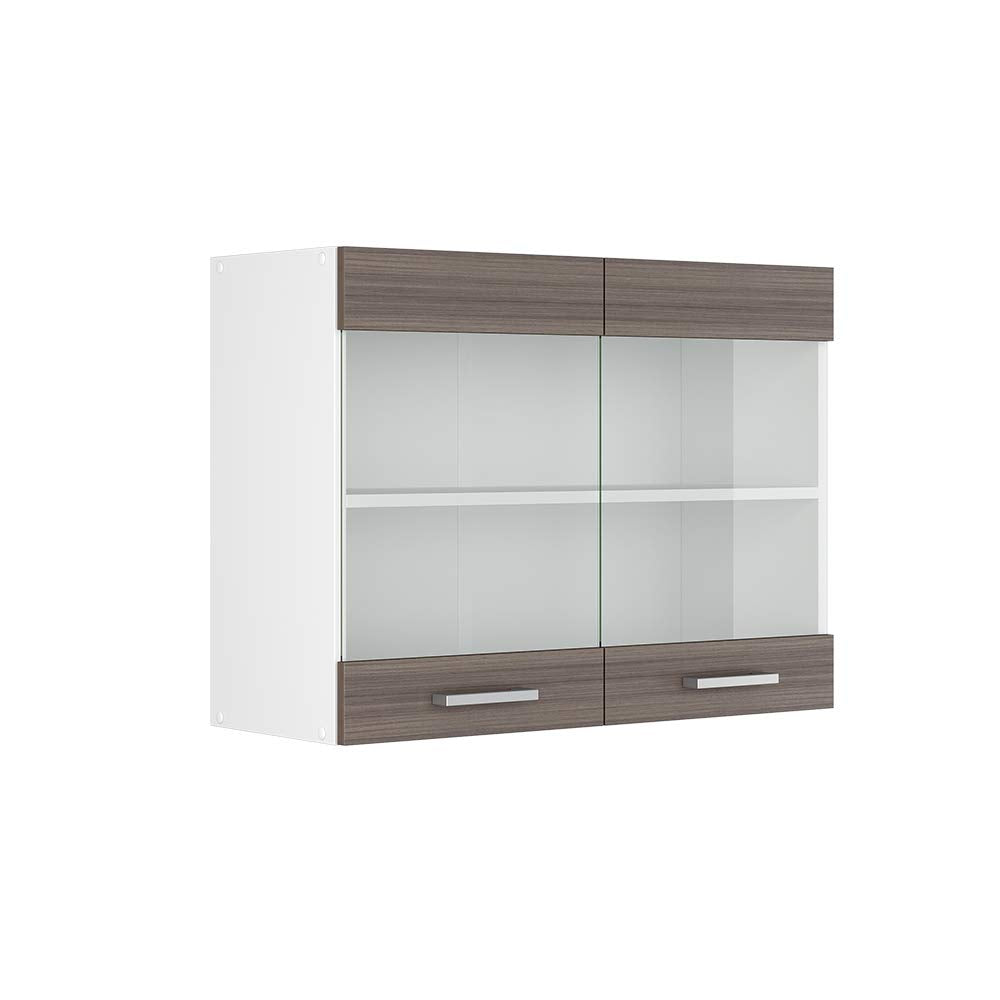 Vicco Küchenschrank Glas R-Line, Grau/Weiss, 80 cm Grau Hängeglasschrank 80cm, Grau Hängeglasschrank