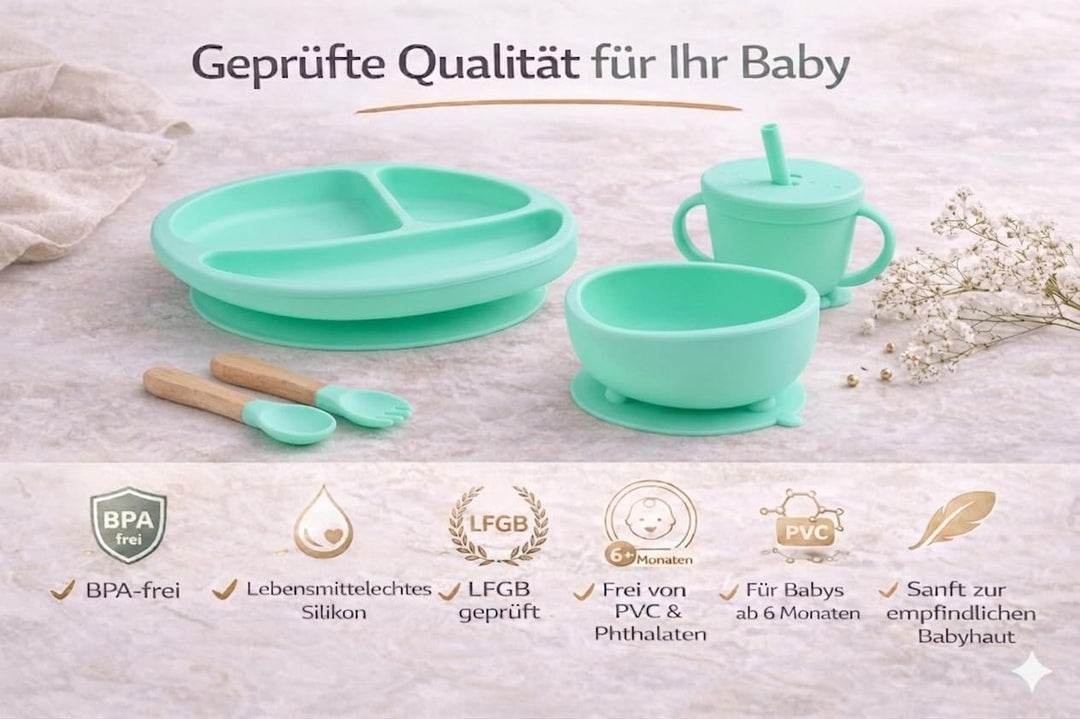Eliano Sicheres & Rutschfestes Silikon Baby-Geschirrset - 6-teilig | Perfekt für die Beikosteinführu