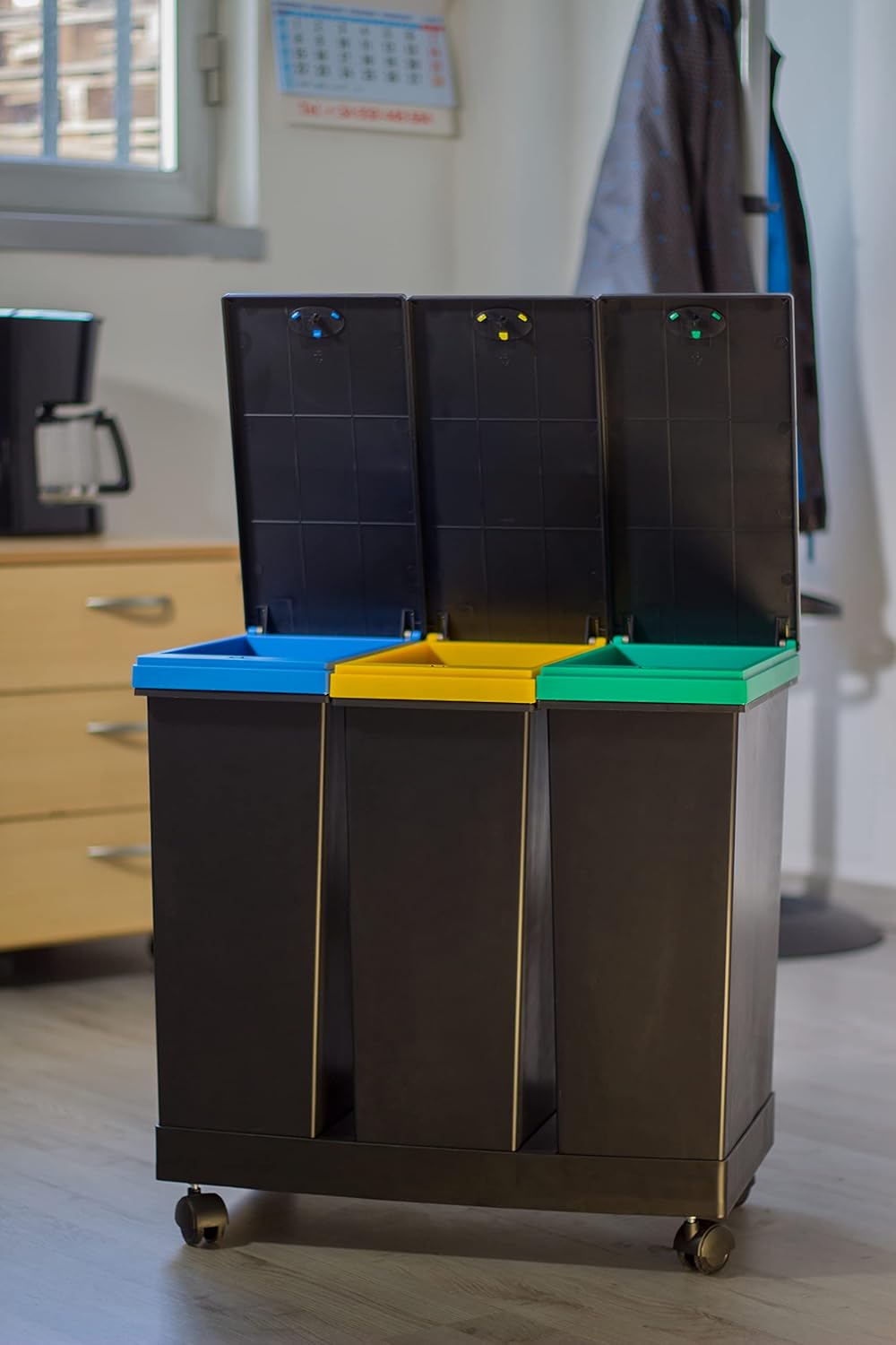 Smarty Ecobin, 3 Behälter für die getrennte Abfallentsorgung, insgesamt 63 L - 55 x 34 x 50 cm, Schw