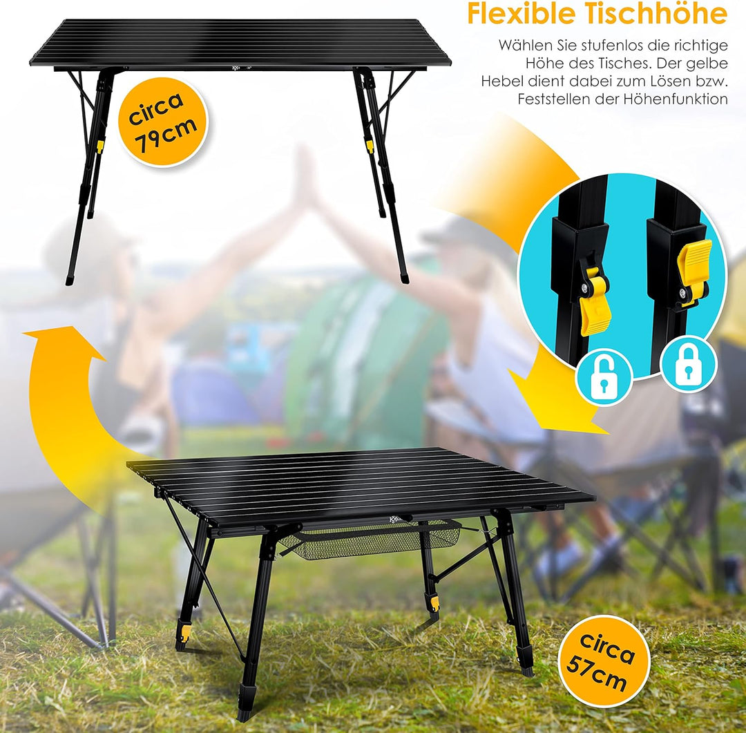 KESSER® Campingtisch faltbar Klapptisch mit Aluminiumrahmen Aufrollbare Tischplatte Falttisch klappb