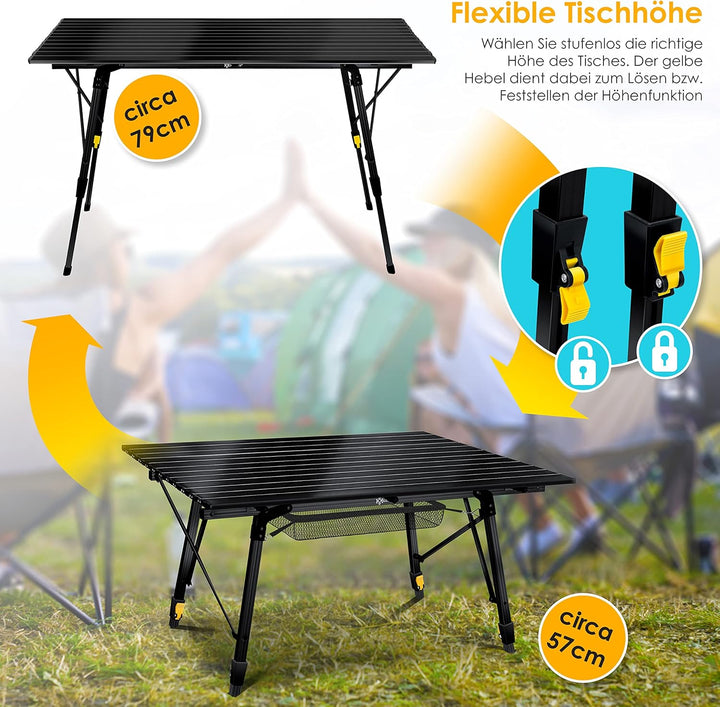 KESSER® Campingtisch faltbar Klapptisch mit Aluminiumrahmen Aufrollbare Tischplatte Falttisch klappb
