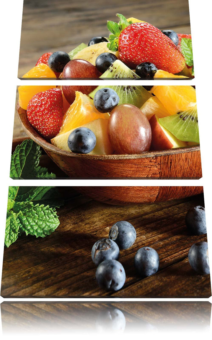 Pixxprint Apfel Kirsche Obstkorb als Leinwandbild/Grösse: 3 Teilig (120x80) cm/Wandbild/Kunstdruck/f