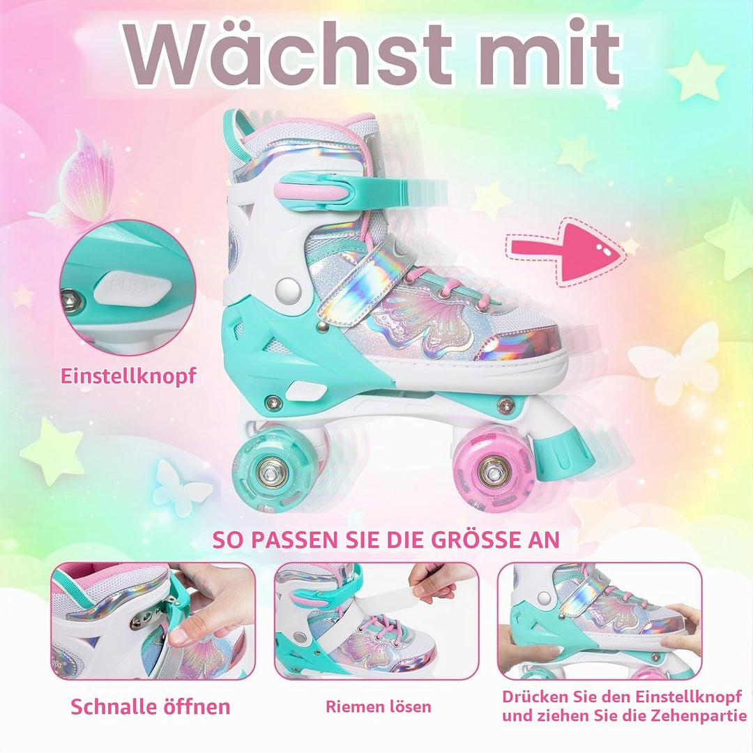 Nattork Kinder Rollschuhe für Mädchen und Jungen, 4 Grössen Verstellbar, Vierrad-Rollschuhe mit Schm