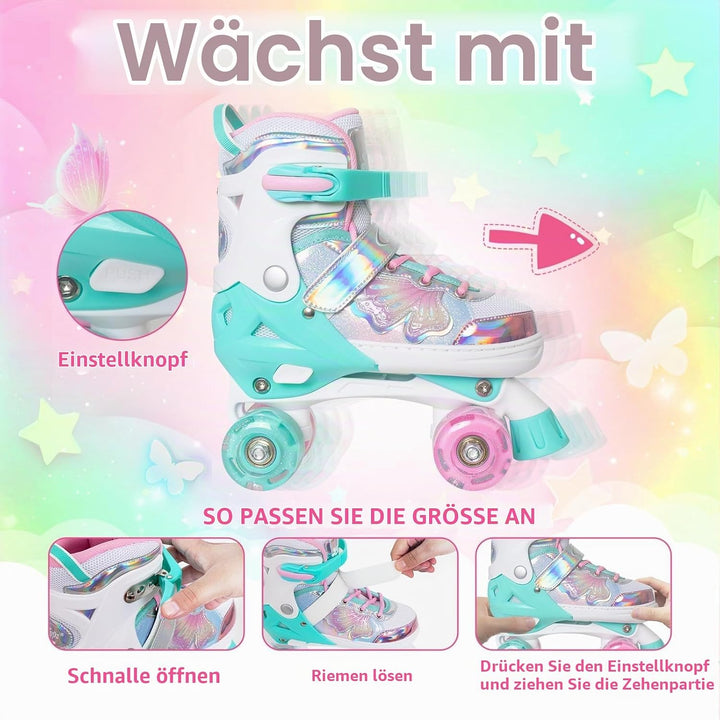 Nattork Kinder Rollschuhe für Mädchen und Jungen, 4 Grössen Verstellbar, Vierrad-Rollschuhe mit Schm