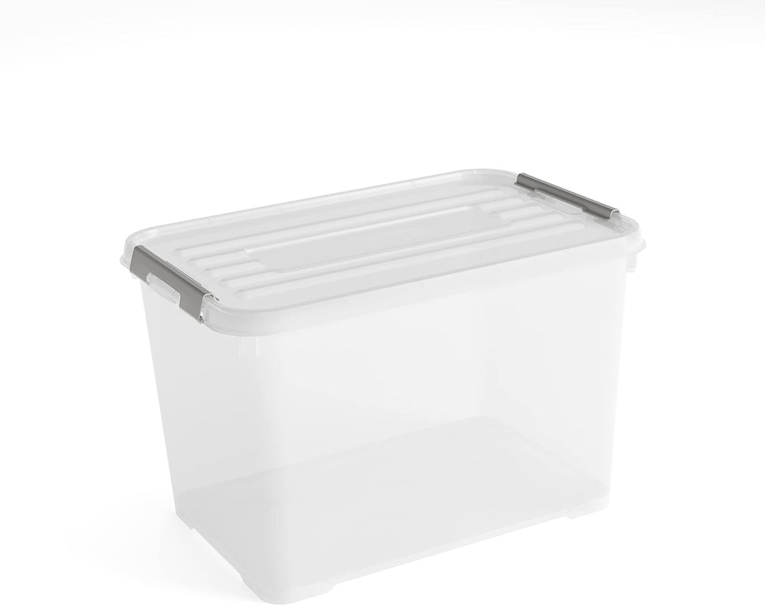 Allibert "praktischer Plus Aufbewahrungsbox mit Deckel, transparent/Silber, 65 Liter