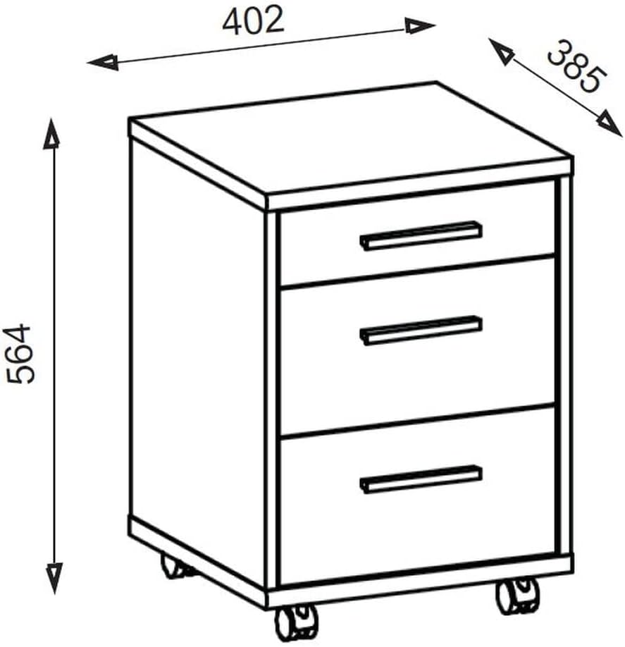möbelando Rollcontainer Clermont in Sonoma/Eiche mit 3 Schubladen. Abmessungen (BxHxT) 40x56x40 cm E