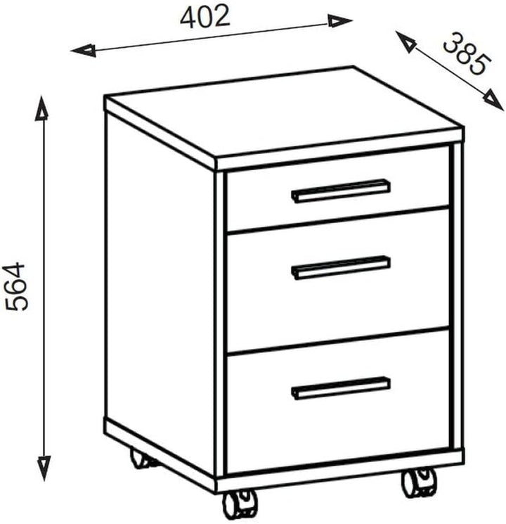 möbelando Rollcontainer Clermont in Sonoma/Eiche mit 3 Schubladen. Abmessungen (BxHxT) 40x56x40 cm E
