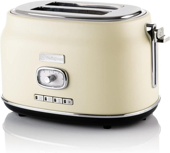 Westinghouse Retro Toaster 2 Scheiben, Abnehmbarer Brötchenaufsatz, 6 Bräunungsstufen, Brotzentrieru