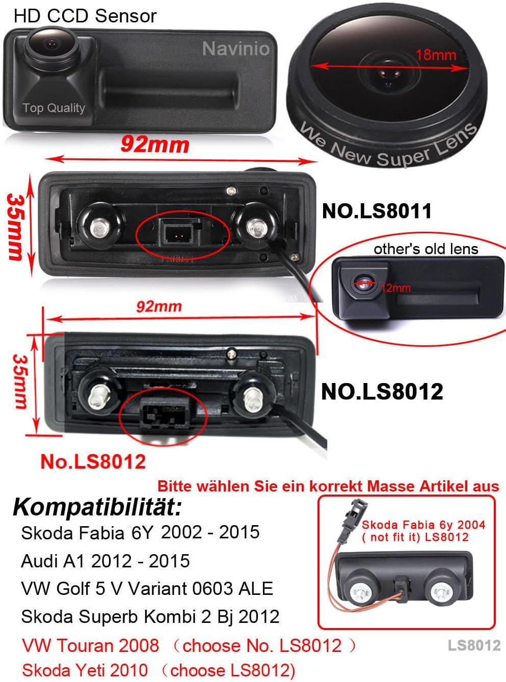 HD CCD Kofferraum Griff Rückfahrkamera Wasserdicht Nachtsicht Rückfahrkamera für Skoda Fabia Y6 Audi