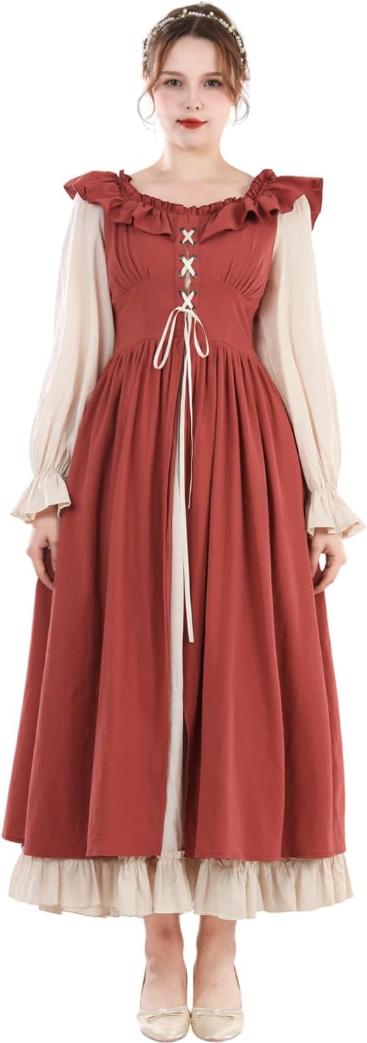 Fiamll Renaissance Kleid Damen Mittelalter Renaissance Faire Kleid Langarm Irisches Kleid Retro Vikt