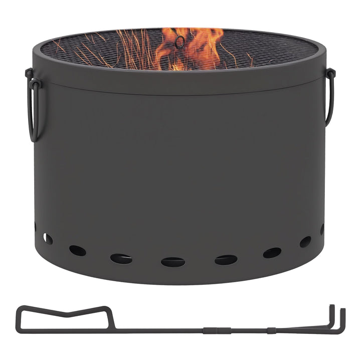 Outsunny Feuerstelle, Ø38cm Rauchfreie Holzfeuerschale mit Griff, Feuerkorb mit Schürhaken und Funke
