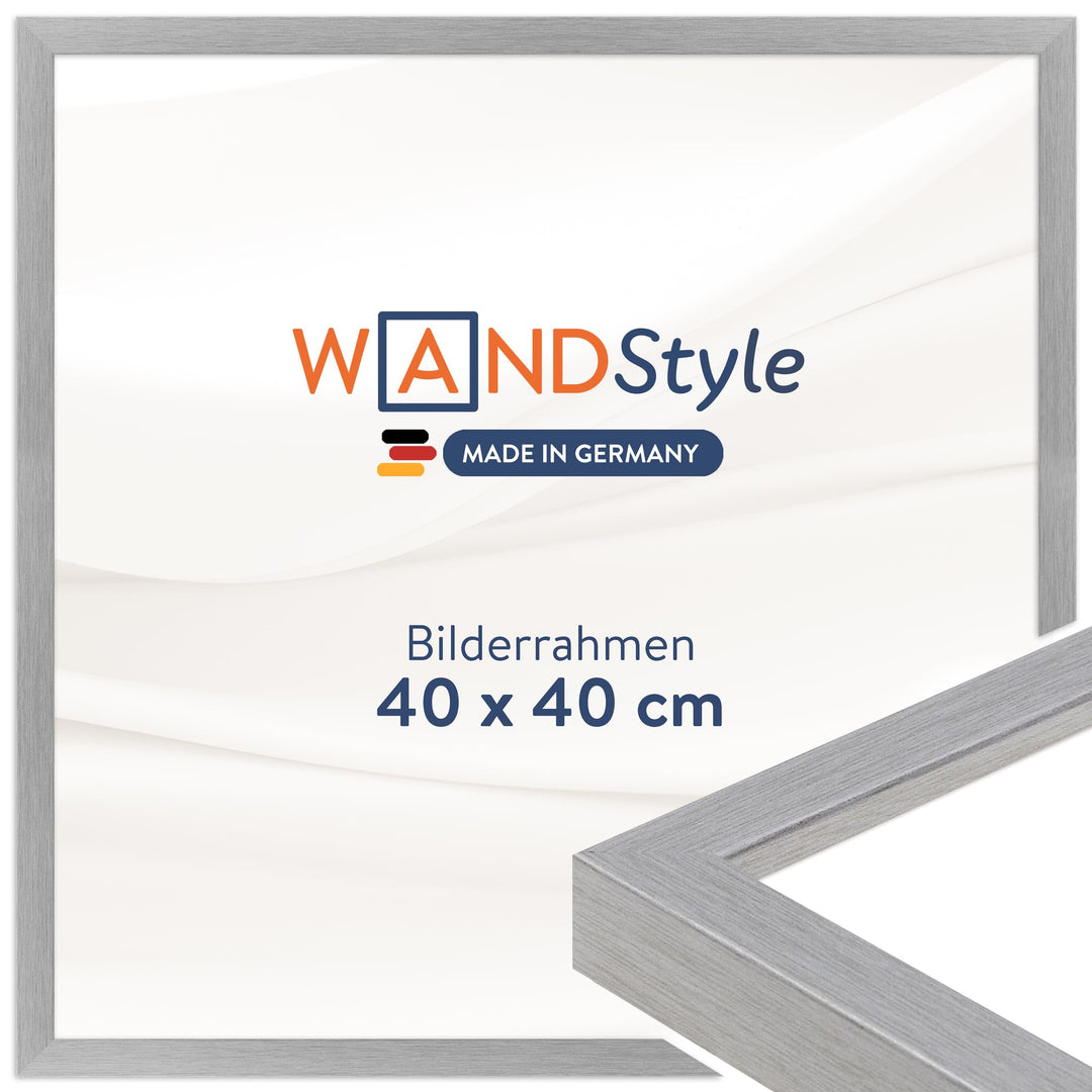 WANDStyle Bilderrahmen Modern 40x40cm I Farbe: Silber I Fotorahmen I klassischer Holzbilderrahmen I