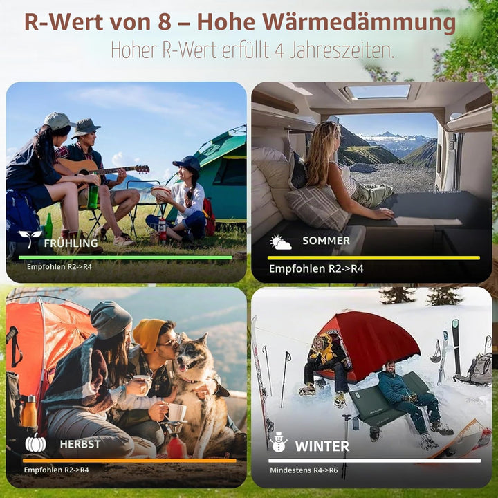 Invoker Camping Isomatte - 8 cm Ultradicker elastischer Schwamm Selbstaufblasende Campingmatte mit K