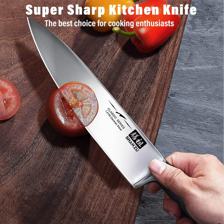 SHAN ZU Kochmesser Deutscher Edelstahl 20cm Küchenmesser Extra Scharfe Messerklinge mit ergonomische