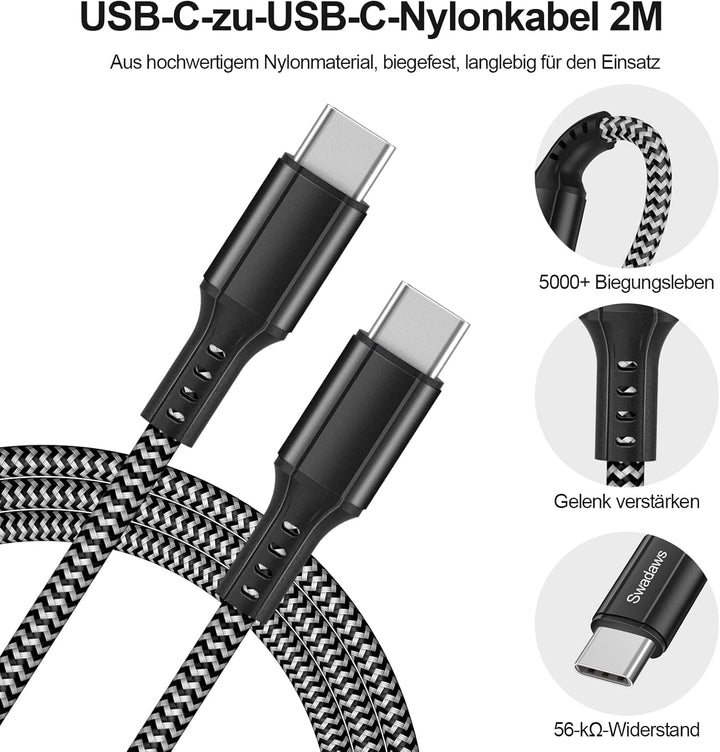 2-Pack Schnellladegerät für Samsung 25W Ladegerät, Typ C Nylon Ladekabel 2M für Samsung Galaxy S23 S