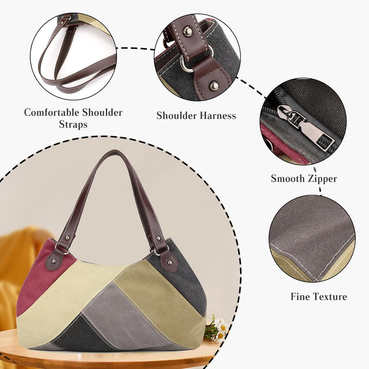 CORIOS Damen Handtasche Multi-Color Streifen Schultertasche Canvas Tote Beutel Grosse Kapazität Trag