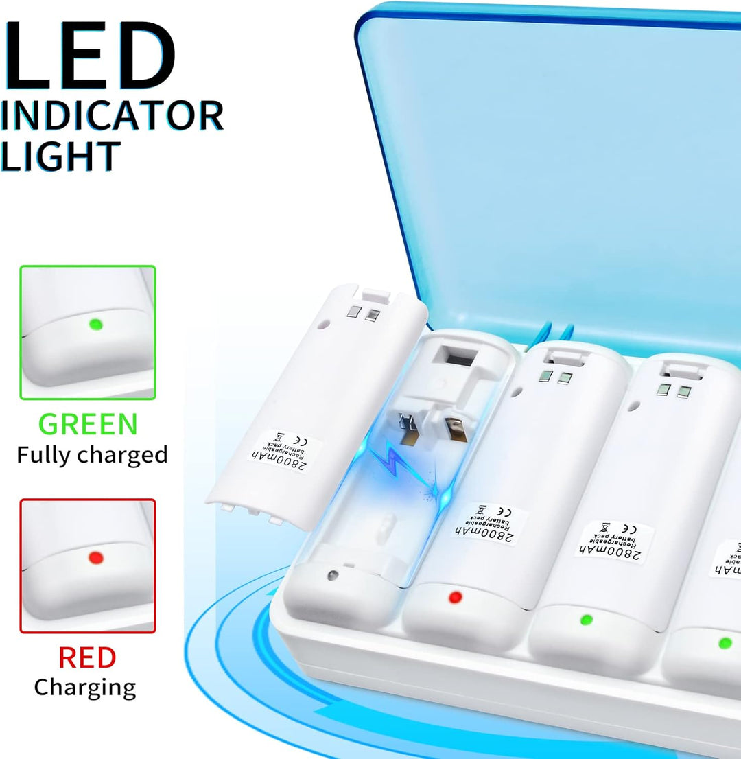 TechKen Wii Akku Ladegerät Set,Wii Remote Controller Ladestation Docking Station Wii Charger Mit 4 x
